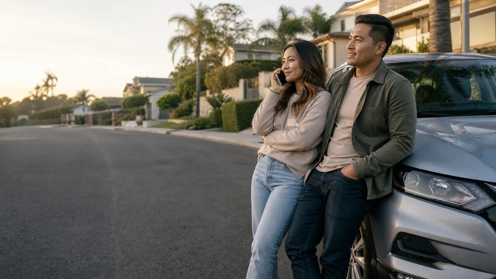 Couple beside their car in San Diego